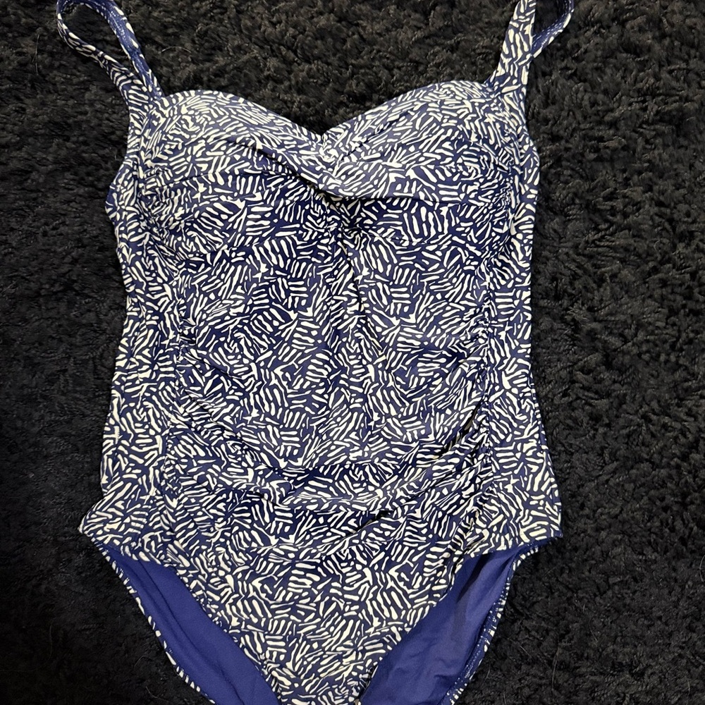 bond-eye Navy and White Printed One-Piece Swimsuit with Adjustable Straps